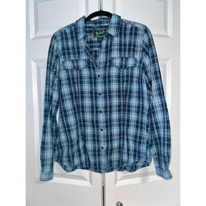 Woolrich Women's Blue Plaid Snap Front Button-Up Shirt Size L